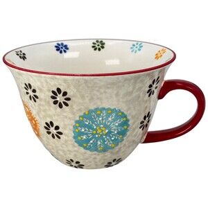 Signature Large Boho Coffee Mug Cup Latte Stoneware Grey Gray